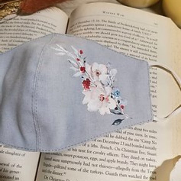 Blue Painted Linen Mask w/ pocket for filter| - Picture 2 of 7